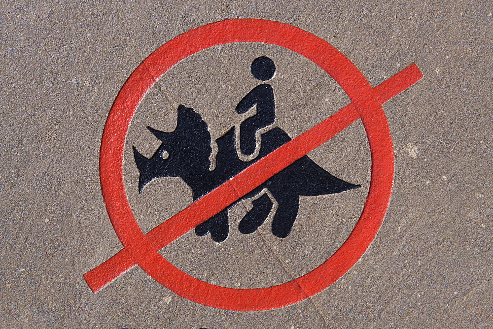 A No Dinosaur Riding Permitted Sign, Drumheller, Alberta, Canada