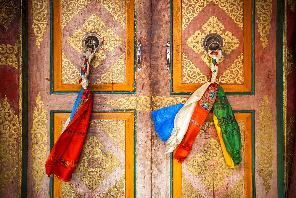 Cloth Is Braided Together To Create A Decorated Door Pull On The Doors On A Tibetan Style Monastery, Ladakh, India