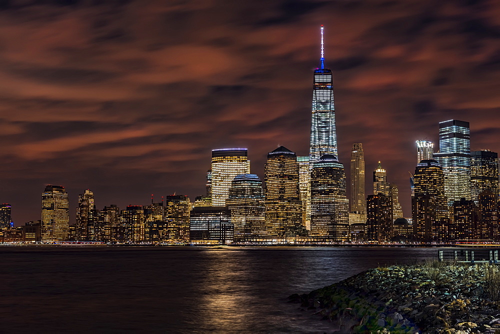 Manhattan Skyline At Twilight, Liberty State Park, Jersey City, New Jersey, United States Of America