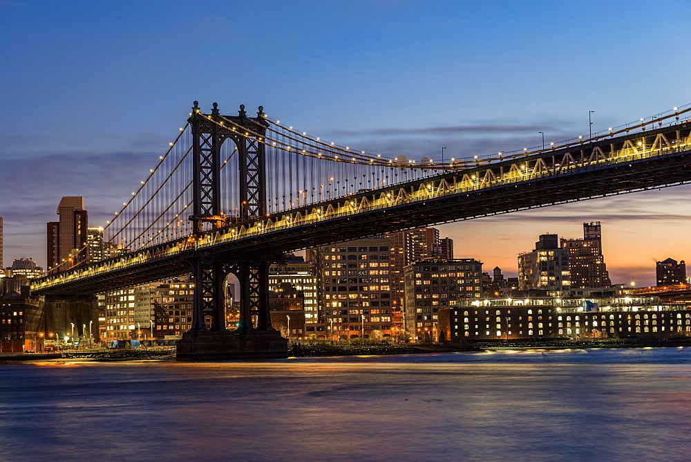 Manhattan Bridge At Twilight, Brooklyn, New York, United States Of America