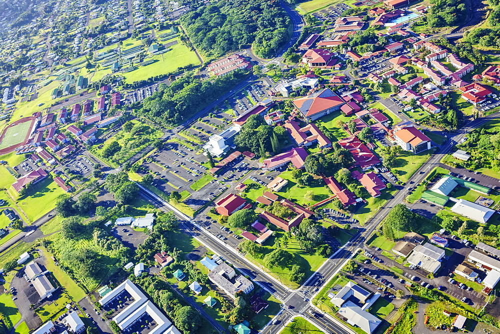 Aerial view of University of Hawaii campus at Hilo, Hilo, Island of Hawaii, Hawaii, United States of America