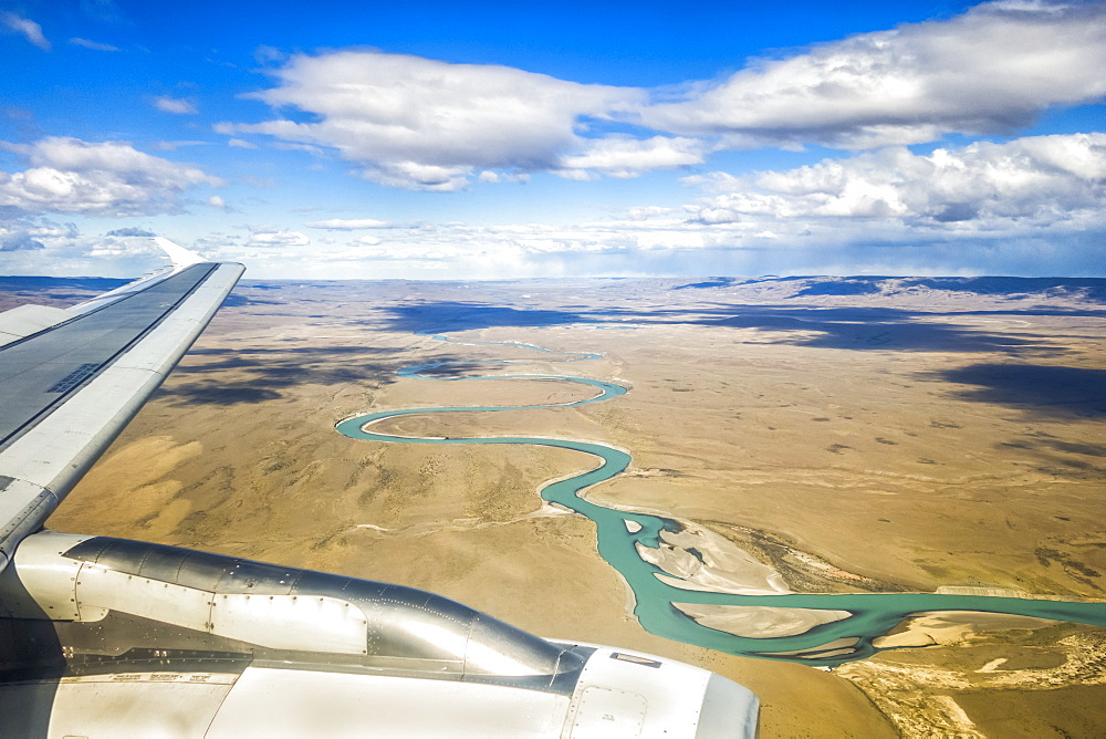 Aerial View Of China River As Plane Lands In El Calafate, Argentinian Patagonia, El Calafate, Santa Cruz Province, Argentina