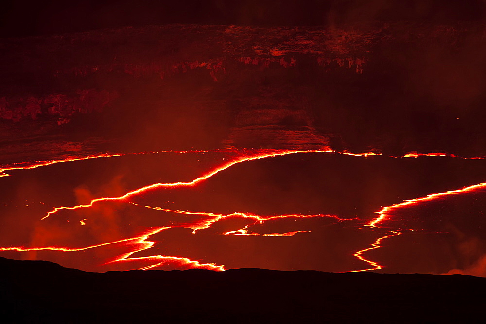 Lava Eruption On Crater Floor, Hawaii Volcanoes National Park, Island Of Hawaii, Hawaii, United States Of America