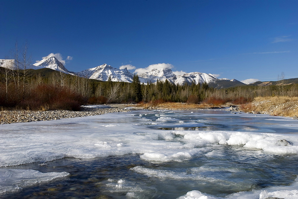 Mountain River Melting In Spring, Highwood River, Kananaskis, Alberta, Canada