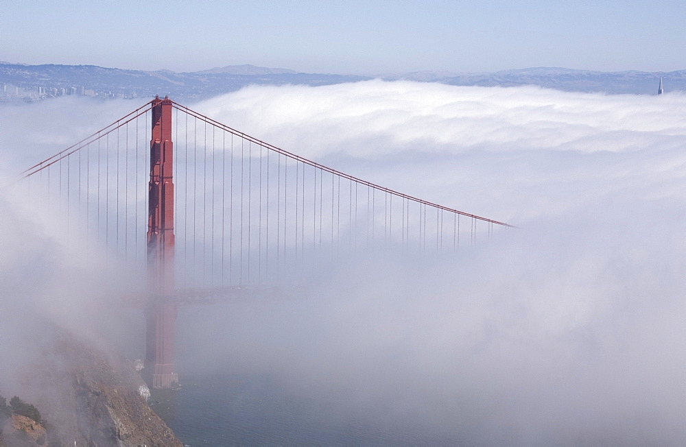 San Francisco, California, Usa; Golden Gate Bridge In Fog