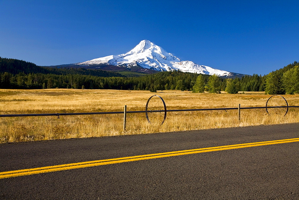 Oregon, United States Of America; View Of Mount Hood From A Road In Hood River Valley