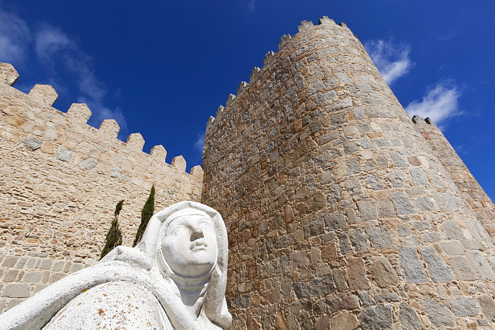 Statue Of Saint Teresa By The Puerta Del Alcazar; Avila, Avila Province, Spain