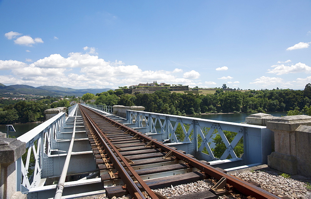 Rail Tracks On Top Of Eiffel Bridge Looking Towards Portugal; Tui, Pontevedra, Spain