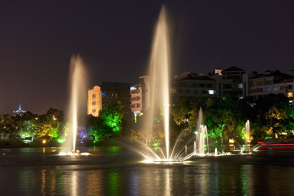 Guilin Lights At Night With Dancing Fountains; Guilin, Guangxi, China