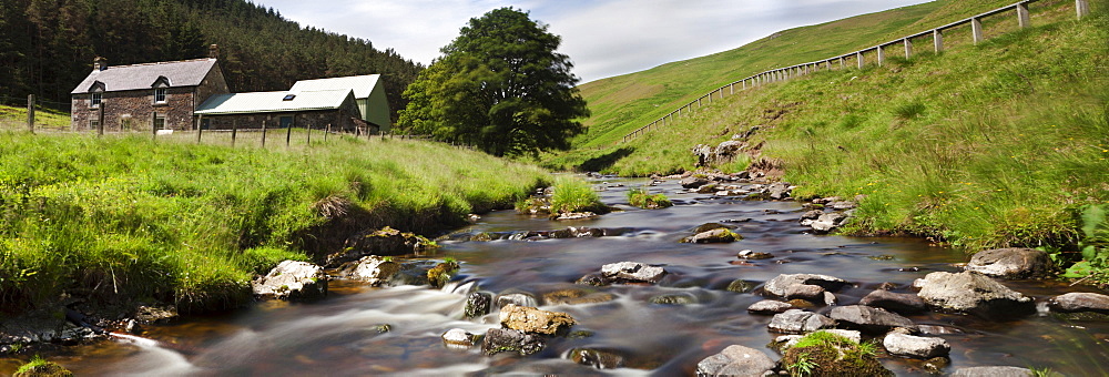 A Creek Running Past Houses; Cheviot Hills Northumberland England