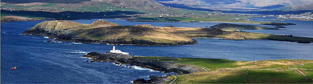 Valentia Island, County Kerry, Ireland, Lighthouse And Cahirciveen In The Distance