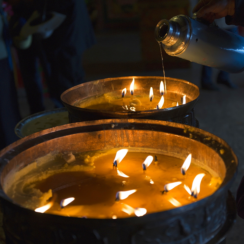 Candles burning in drepung monastery, Lhasa xizang china