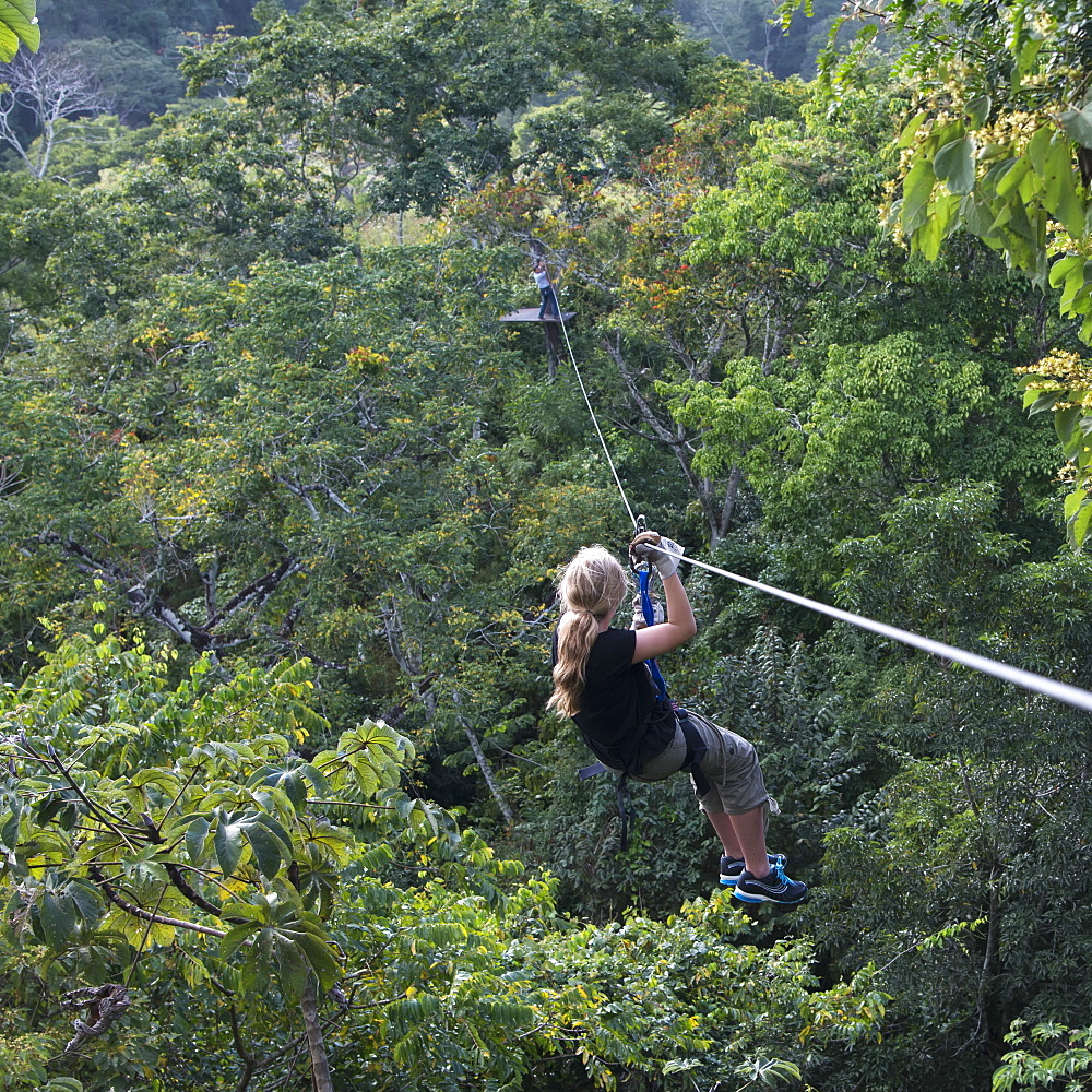 A Girl Riding A Zip Line, Copan, Honduras