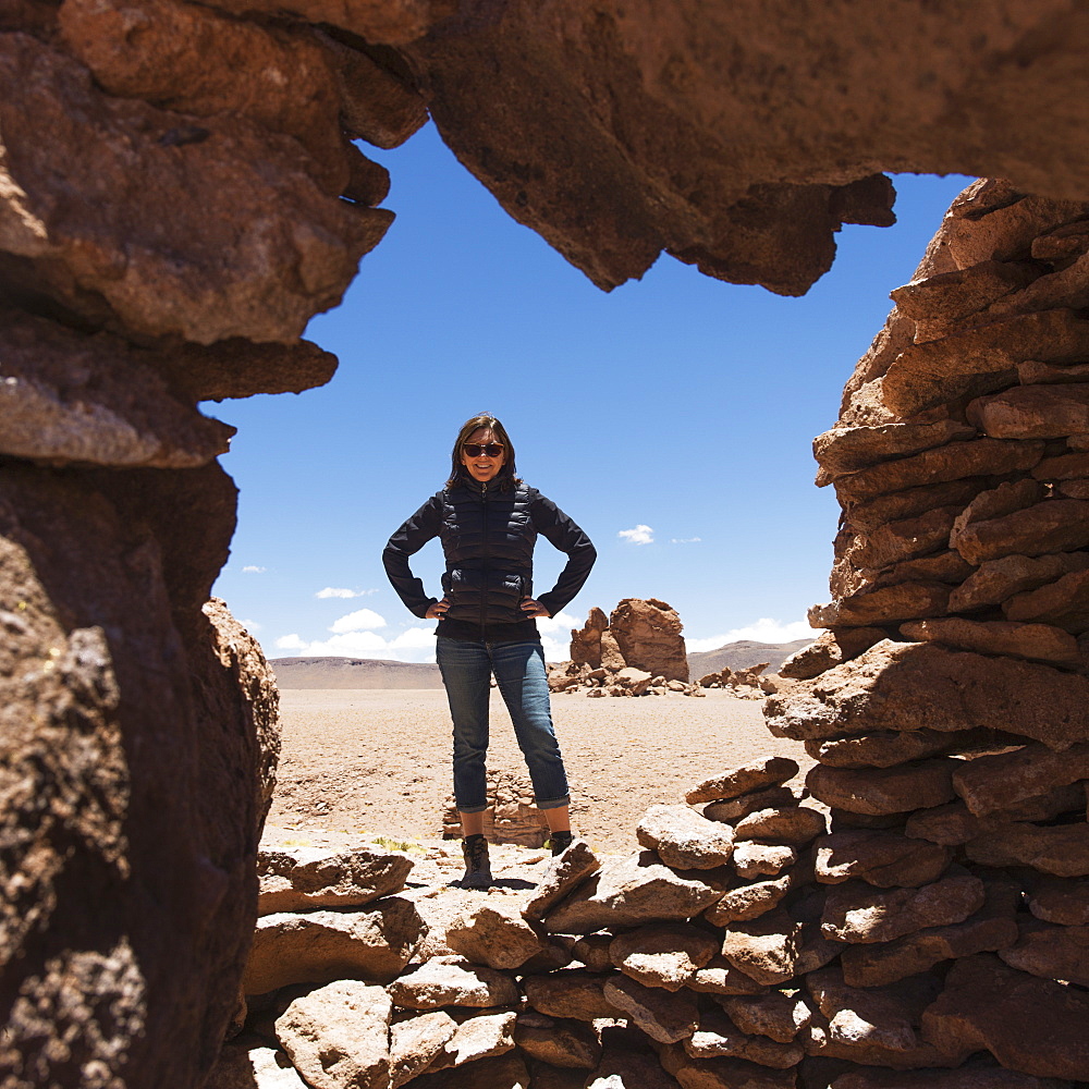 Portrait Of A Woman Standing In Salar De Atacama, San Pedro De Atacama, Antofagasta Region, Chile