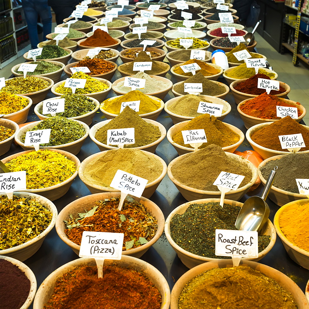 Abundant Variety Of Spices And Rice For Sale At The Arab Market In The Old City Of Jerusalem, Jerusalem, Israel