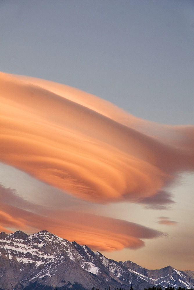 Clouds At Sunset Above Mountain Peaks, Kootenay Plains, Alberta, Canada