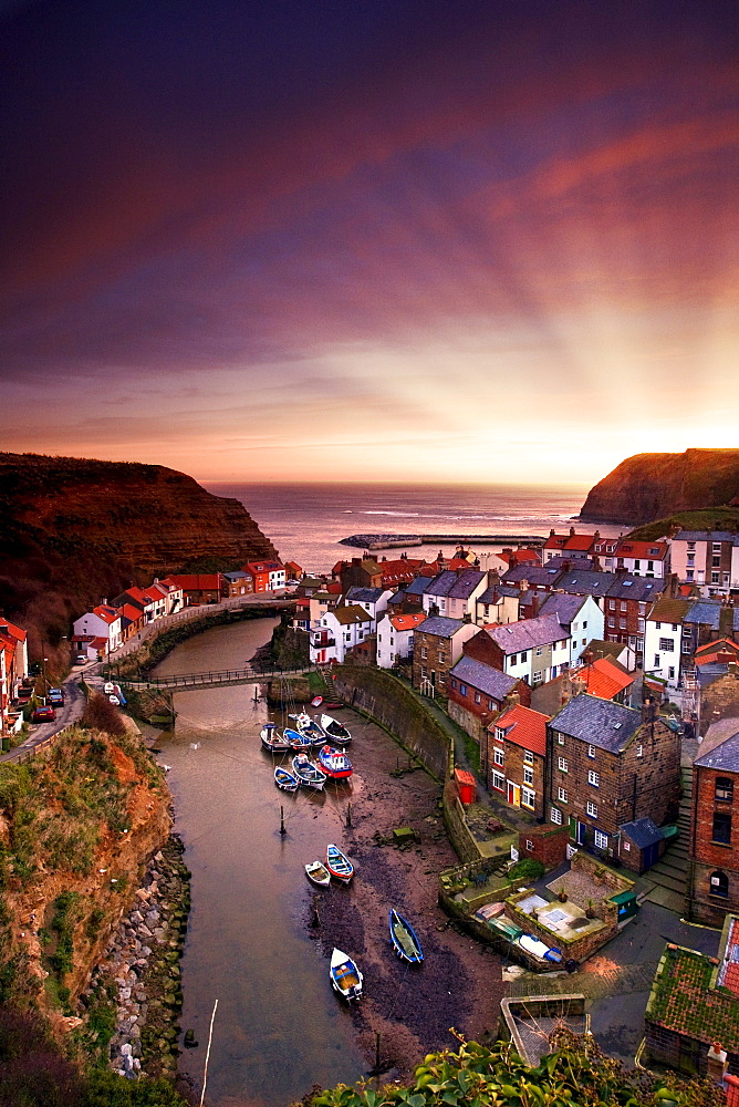 Cityscape At Sunset, Staithes, Yorkshire, England