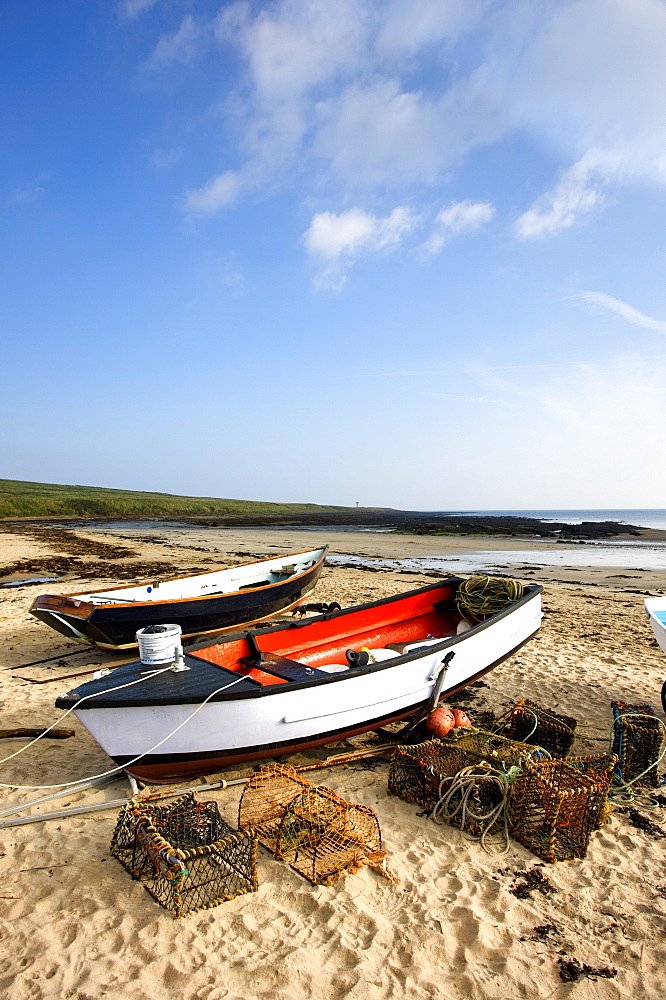 Northumberland, England, Fishing Boats And Nets On Shore