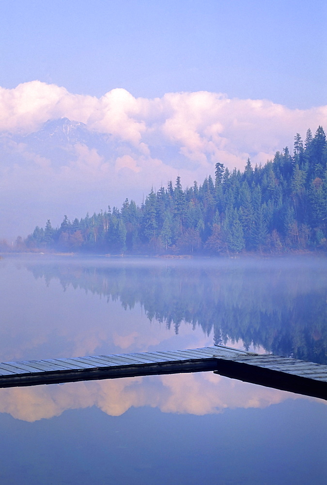 One Mile Lake, Near Pemberton, Bc In Early Morning Mist
