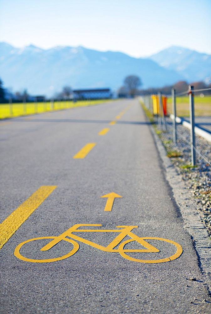 A Cycling Lane On The Side Of A Road, Locarno, Ticino, Switzerland