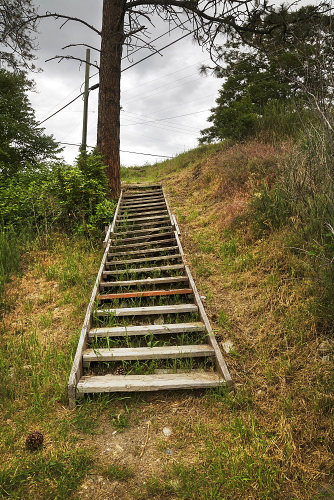 Wooden Steps Going Up A Hillside, Kelowna, British Columbia, Canada