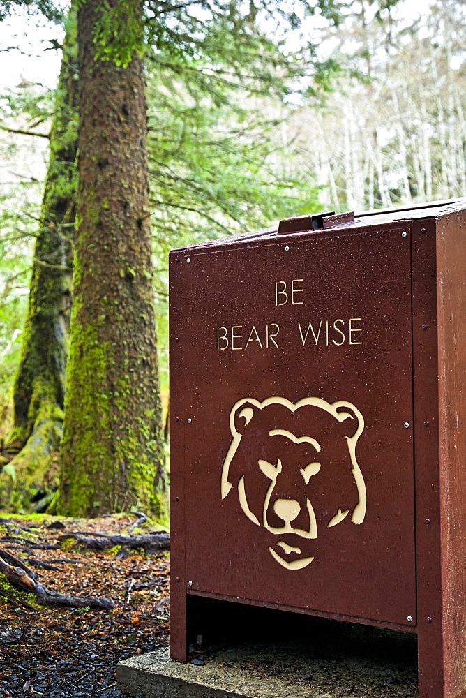 Bear Proof Trash Can At Totem Trail, Sitka National Historical Park, Sitka, Alaska, United States Of America