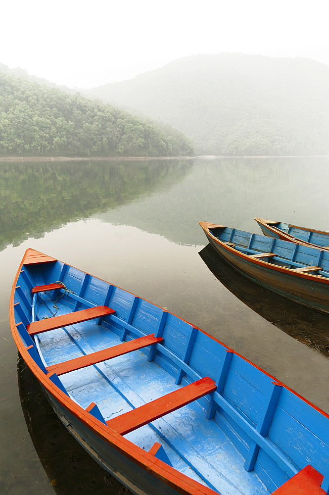 Boats In The Famous Pokhara Lake, Pokhara, Nepal