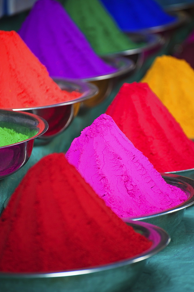 Colourful Dye Powders In Bowls At Devaraja Market, Mysore, India