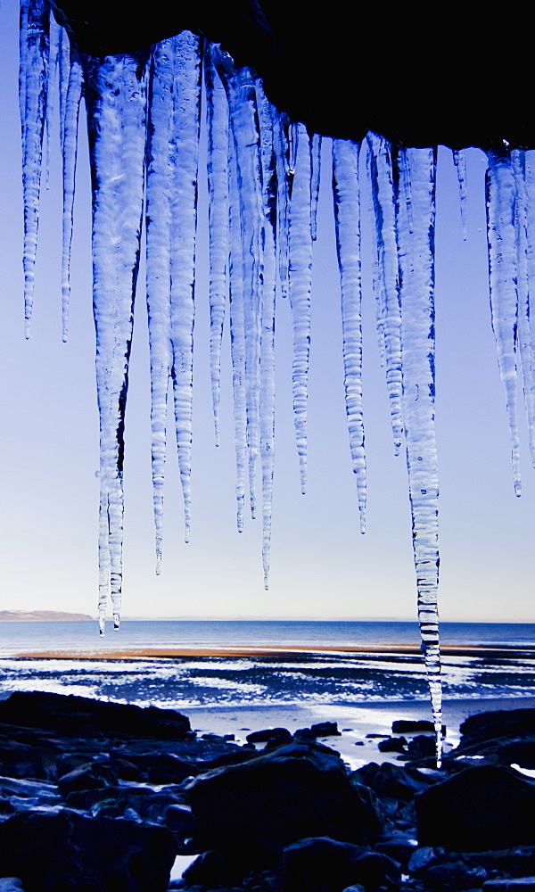 Icicles Hanging Down A Cliff Face, United Kingdom