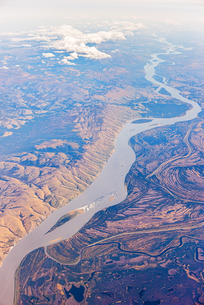 Aerial View Of The Yukon River And Surrounding Tundra, Alaska, United States Of America