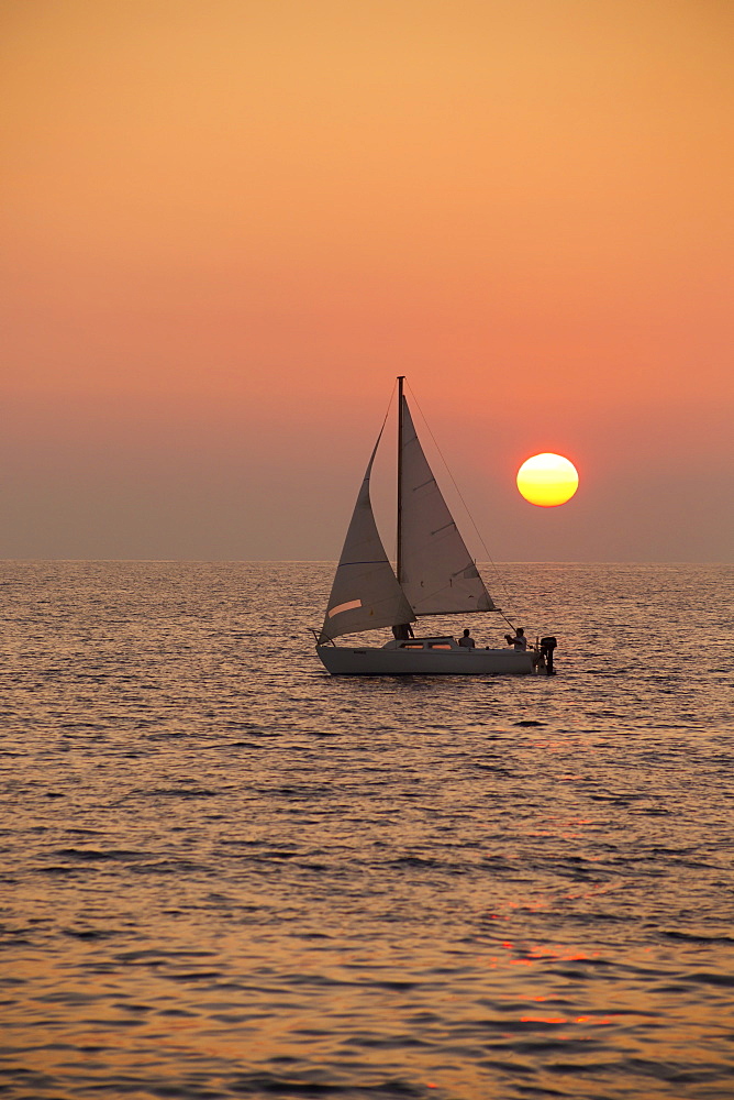 Sailboat Sailing At Sunset, Wailea, Maui, Hawaii, United States Of America