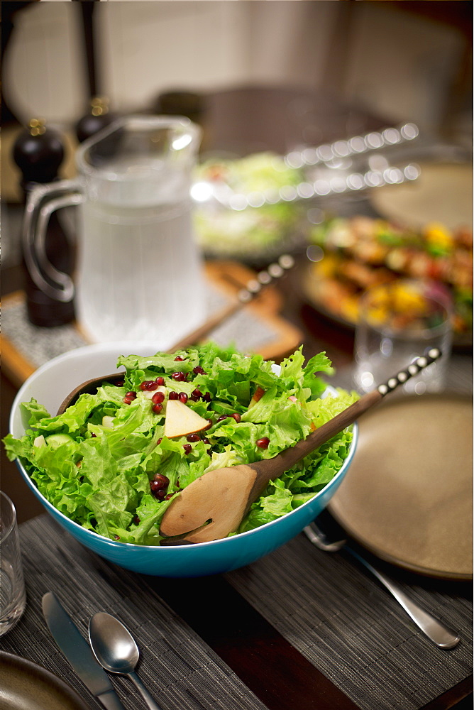 Salad On A Table Set For Dinnertime, Vancouver, British Columbia, Canada