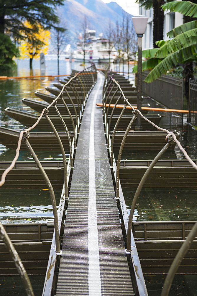 Floating Jetty Over Flooded Lake Maggiore, Locarno, Ticino, Switzerland