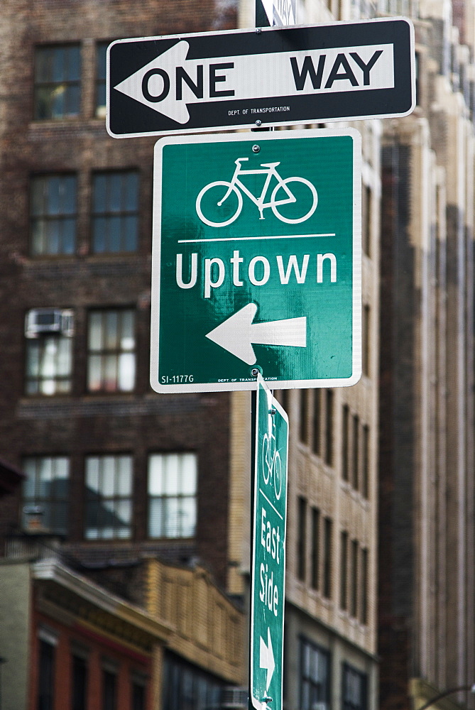 Street Signs For Traffic And Destinations, New York City, New York, United States Of America