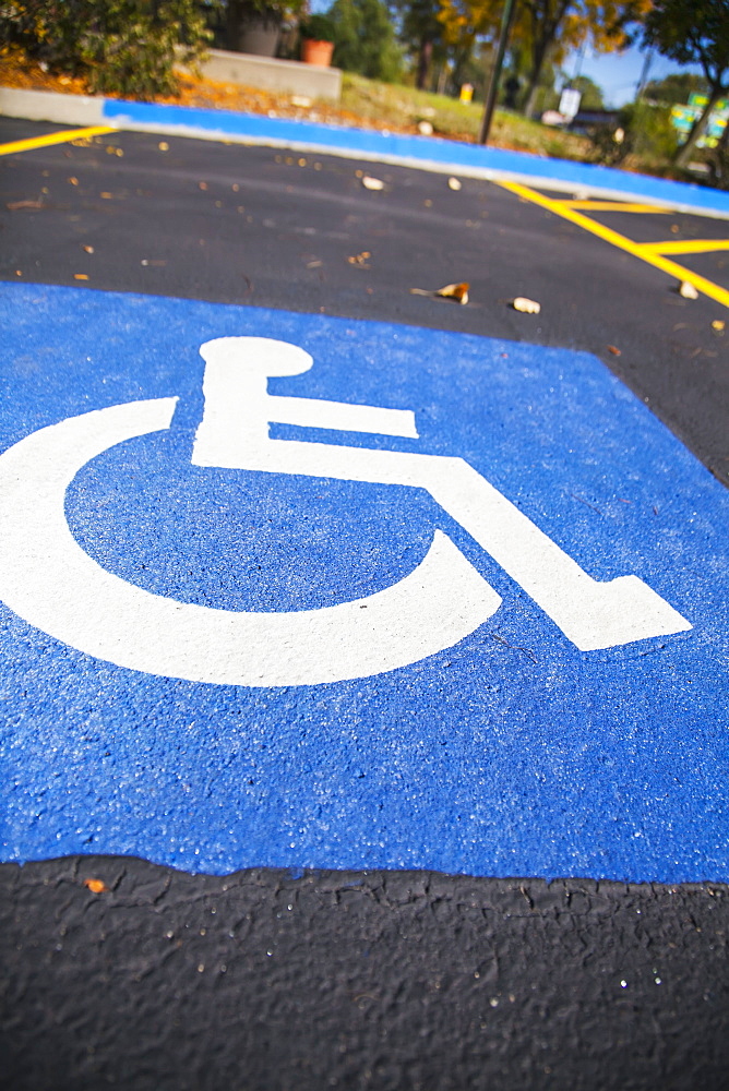 Handicap Symbol Painted In A Parking Lot Stall, Wheaton, Illinois, United States Of America