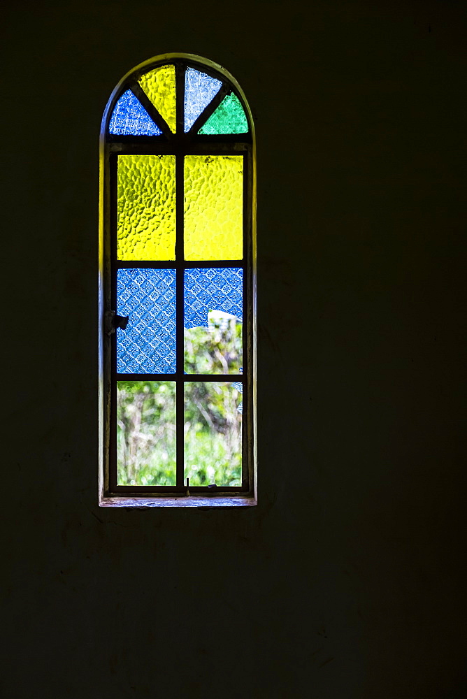 Blue, Yellow And Green Stained Glass Window, Gulu, Uganda