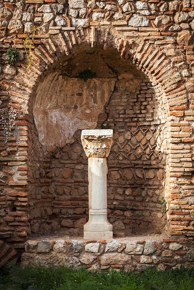 Niche In A Stone Wall With Column And Capitol, Delphi, Greece