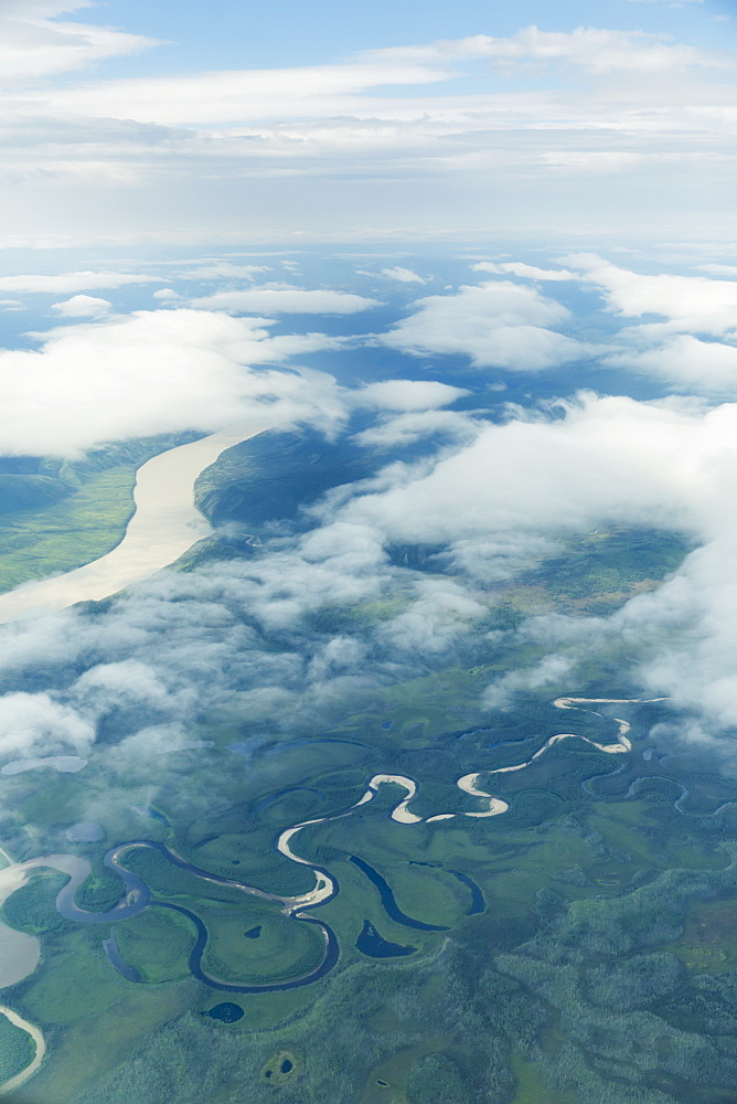 Aerial View Of Patchy Clouds Over The Yukon River, Alaska, United States Of America
