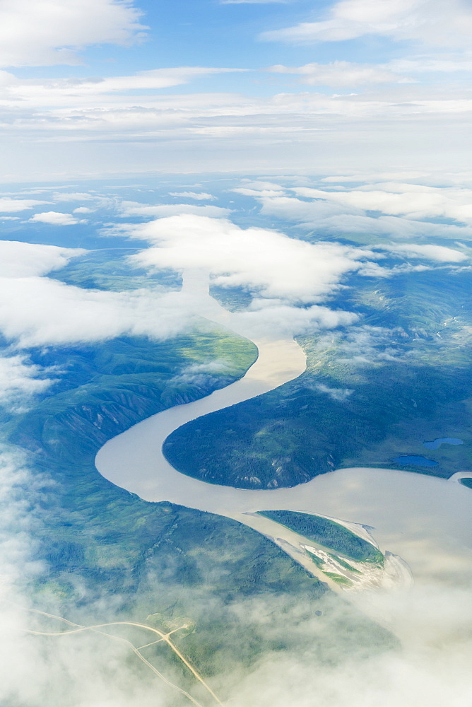 Aerial View Of Patchy Clouds Over The Yukon River, Alaska, United States Of America