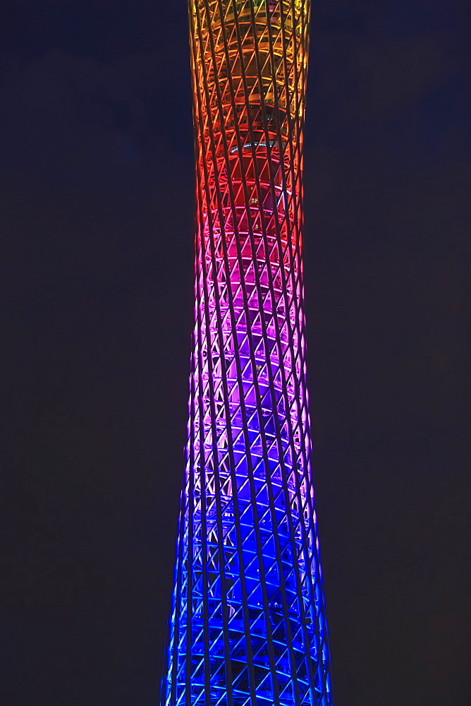 Canton Tower With Colourful Illumination At Nighttime, Guangzhou, China