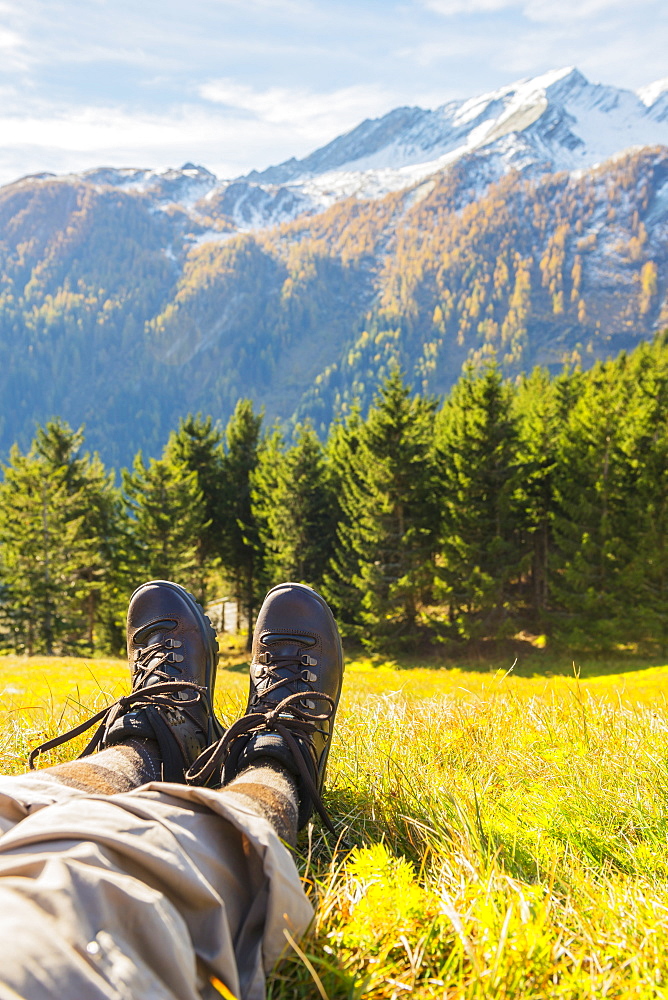 A Hiker In The Swiss Alps, San Bernardino, Grisons, Switzerland