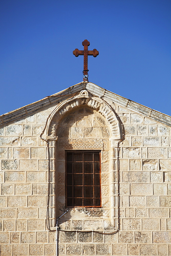 St. Gabriel Church With Cross Against A Blue Sky, Nazareth, Israel