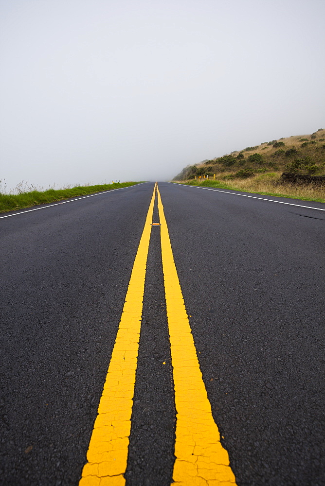 The Road To Haleakala Summit Fogged In At 6,000 Foot Elevation, Maui, Hawaii, United States Of America