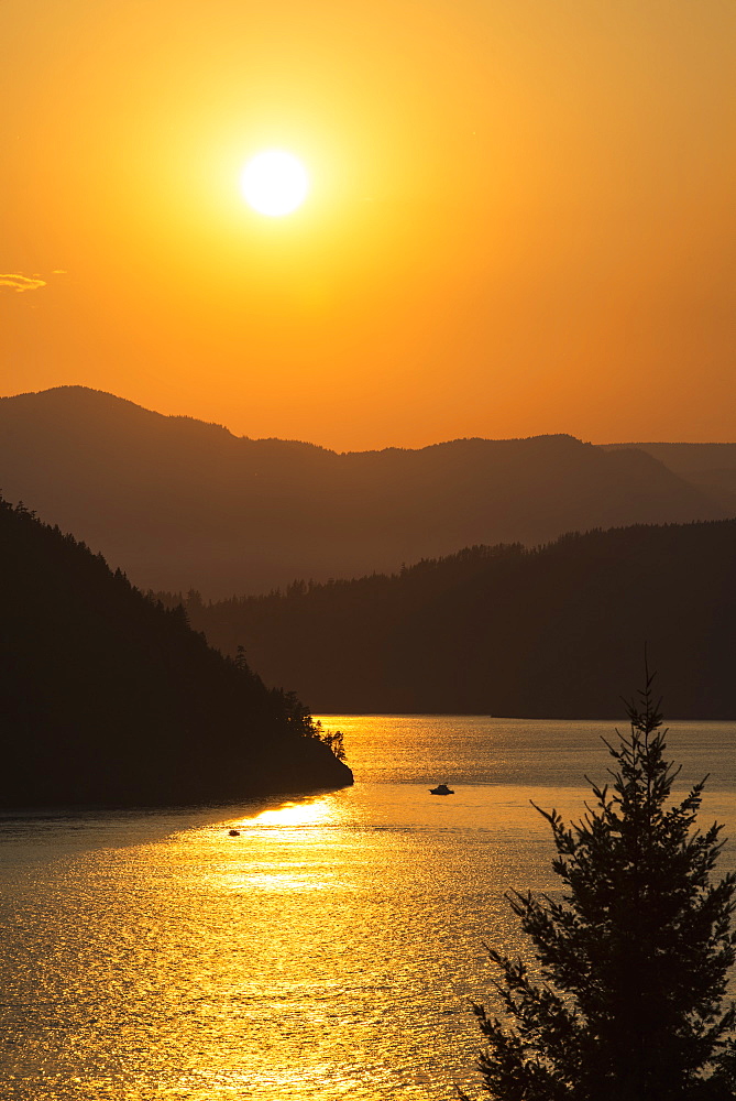 Smoke From Bc Wildfires Adds Colour To The Sunset Over Howe Sound, British Columbia, Canada