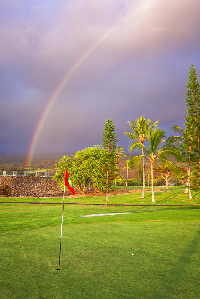 Rainbow Over A Golf Course, Kona Country Club, Kailua-Kona, Island Of Hawaii, Hawaii, United States Of America