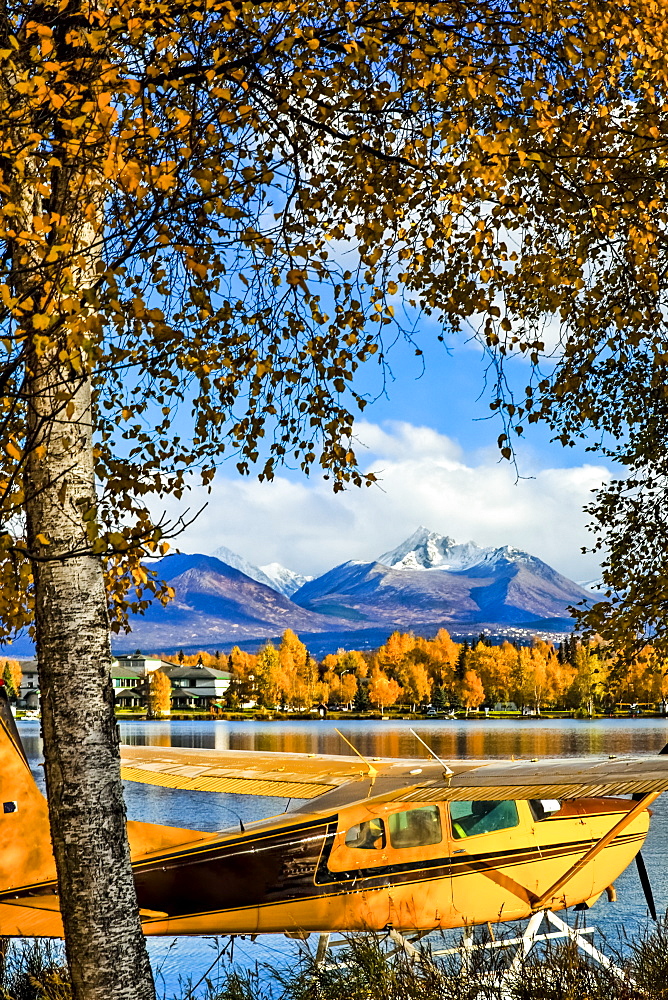 Float Plane Moored At Lake Hood Seaplane Base, Anchorage, Southcentral Alaska, Autumn