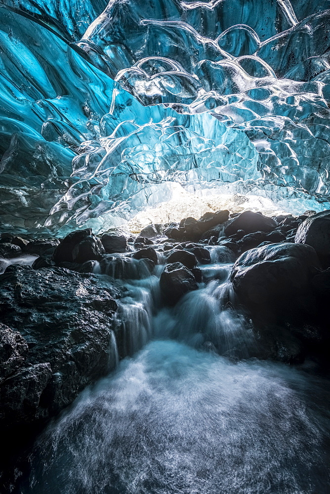 Ice Cave In Vatnajokull Glacier, South Iceland, Iceland