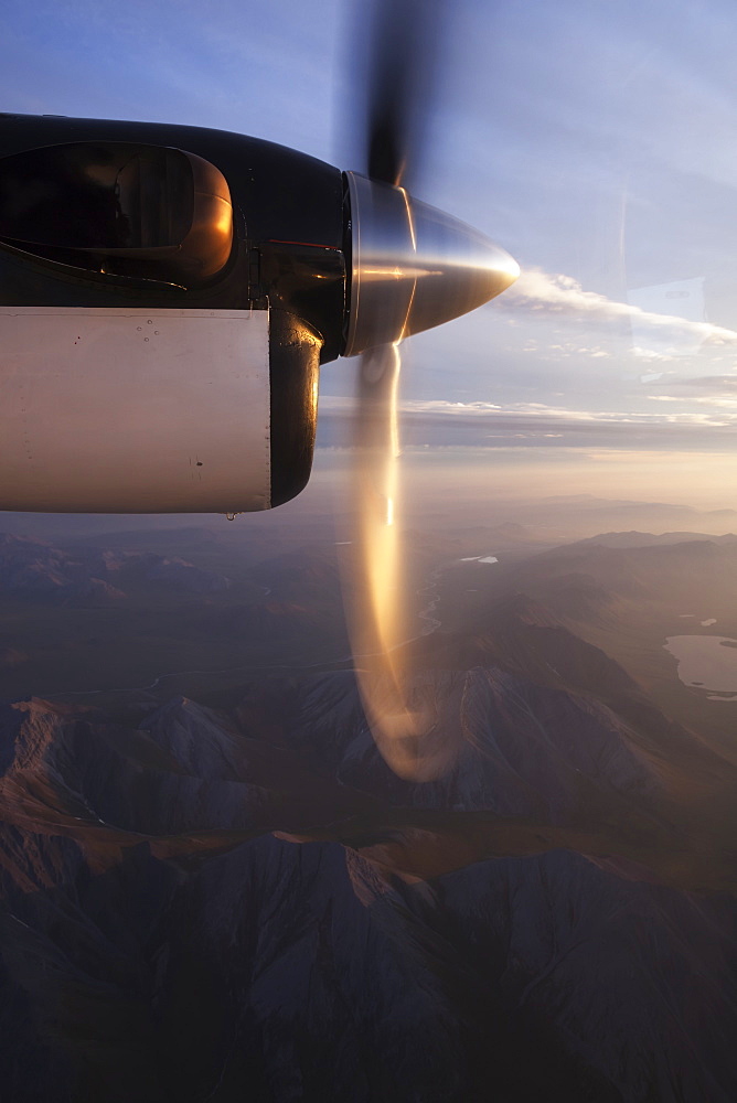 The Spinning Blades Of A Propeller On A Plane Over Brooks Range, Alaska, United States Of America