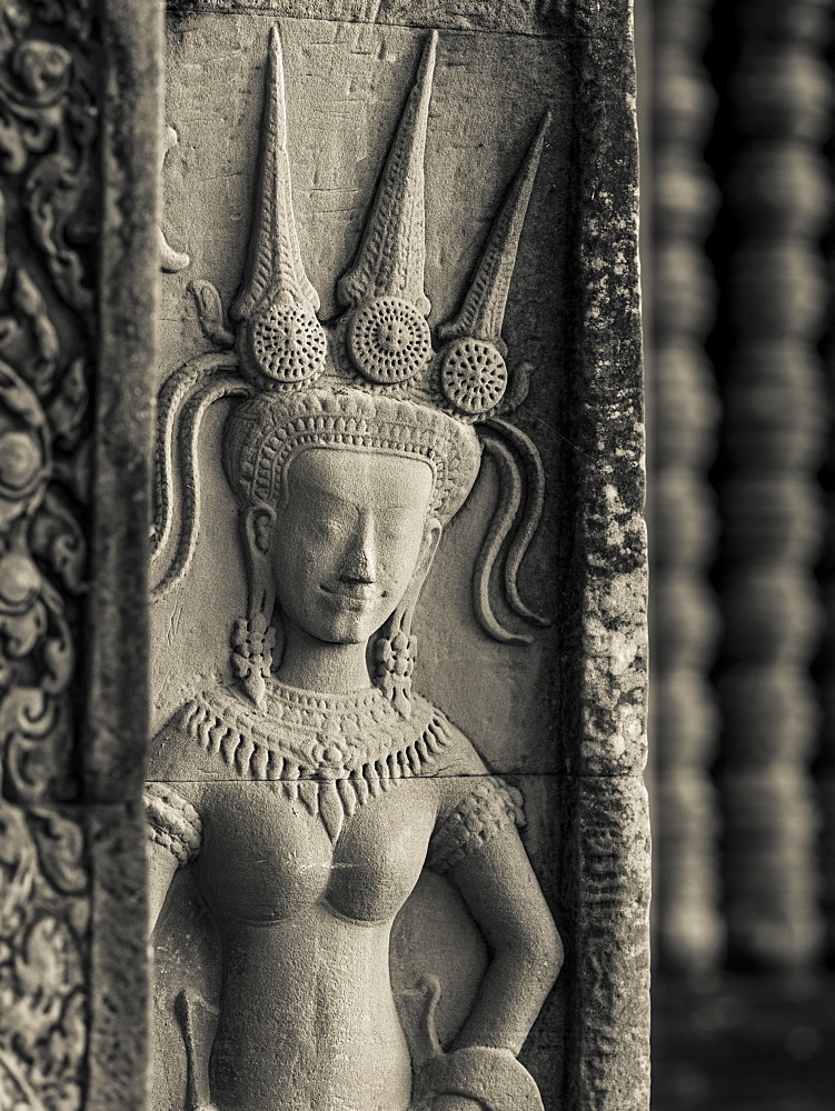 Buddhist Figure Carved In Stone At A Buddhist Temple, Angkor Wat, Krong Siem Reap, Siem Reap Province, Cambodia