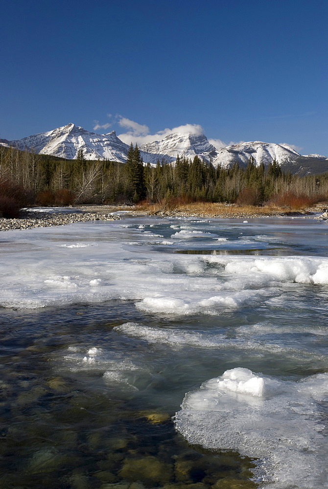 Mountain River Melting In Spring, Kananaskis, Alberta, Canada